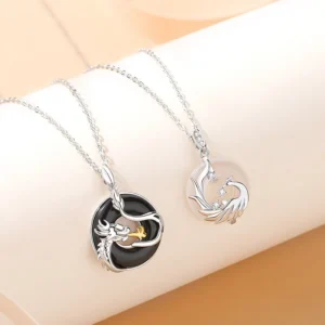 Dây chuyền bạc đôi đính đá mã não rồng và phượng Walter LILI_106179