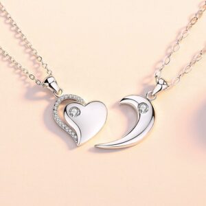 Dây chuyền đôi bạc đính đá CZ gắn nam châm Heart to Heart LILI_558997